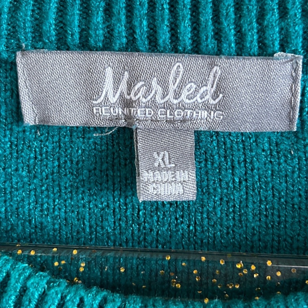 Marled Reunited Clothing Teal Green Cable Knit Bell Sleeve Sweater XL Womens - Picture 2 of 5